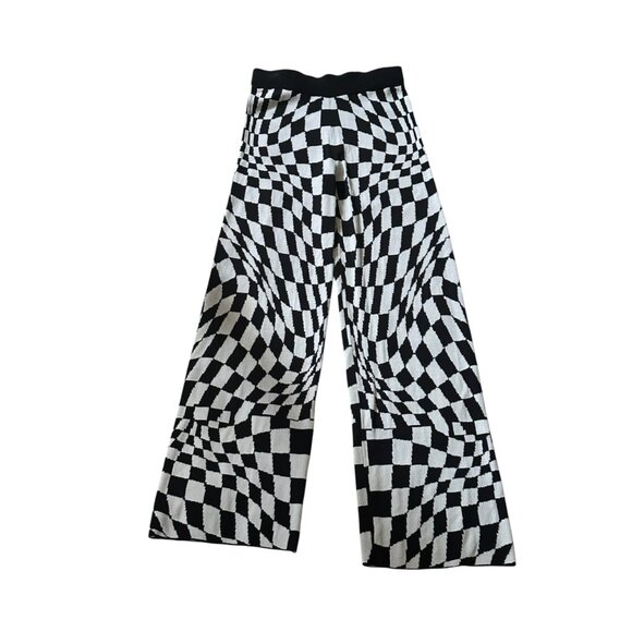 Daydreamer Eclipse Wave Knit Pants โ Black/White Checkered โ Size M - Picture 5 of 5